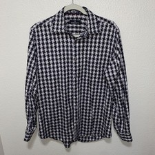Bugatchi Uomo Men s Dress Shirt Size M Gray/White Geometric