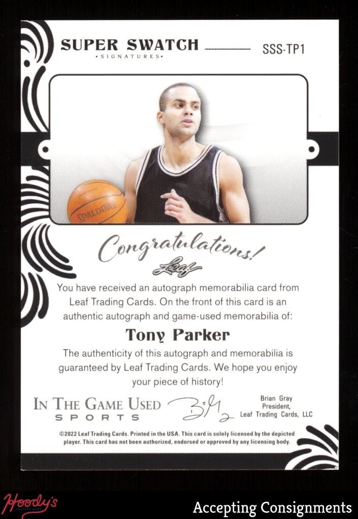 2022 Leaf in the Game Used Super Swatch Tony Parker GAME USED JERSEY AUTO 02/25 view 2