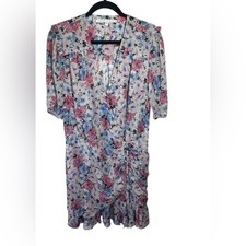 Veronica Beard Dakota Floral Print Ruched Silk Dress Size 10 Ruffles Faux Wrap