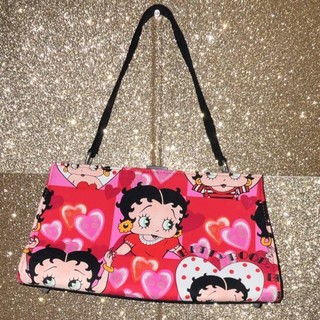 Betty Boop Pink Heart Print Zipper Makeup Bag/Case with Black Strap