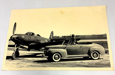 Vintage 1941 Ford Convertible W Fighter Plane Black White Photo Poster Wwii