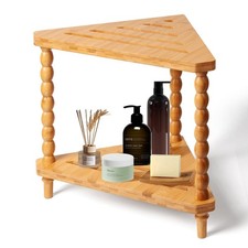 Bamboo Shower Bench with Storage Shelf, Corner Shower Stool, 2-Tier Waterproo...