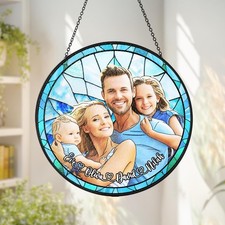 Custom Family Photo Stained Glass Suncatcher Portrait Gift Mom Dad Grandma