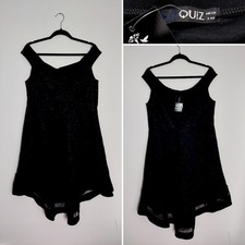 Quiz Black Bardot Glittery Velvet Patterned Cocktail Evening Dress SIze 20 BNWT