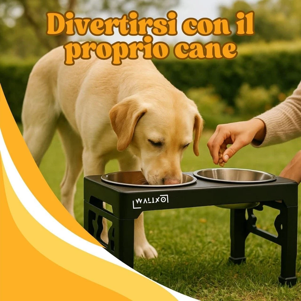 Ciotola Rialzata per Cani Regolabile in 5 Altezze Ciotole in Acciaio Inox 8-28cm - Immagine 4 di 4