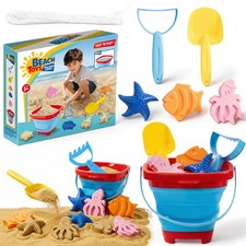 Beach Sand Toys Set for Toddlers, Portable Travel Beach Toys with Collapsible...