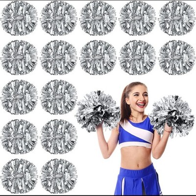 Yunsailing 50 Pack Cheerleading Pom Poms with Handle Bulk Metallic Foil Plastic