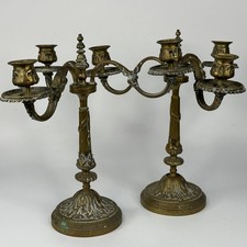 Antique French Pair Of Large Ornate Brass Candelabras, Traditional Candlesticks