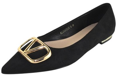 Berness Women Pointed Toe Dress Flats Gold Buckle Ballet Elegant CLAUDEAN Black