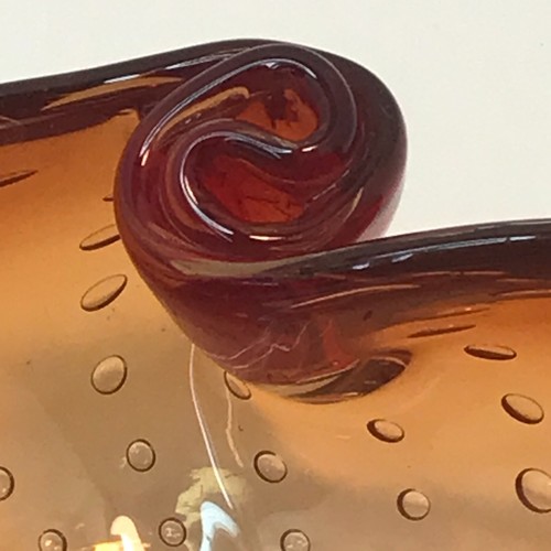 Murano Art Glass Clam Shell Bowl Swirl End and Controlled Bubbles Orange MCM - Picture 5 of 11