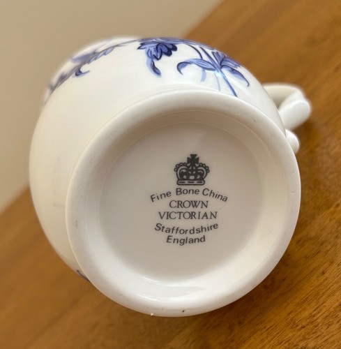 Crown Victorian Staffordshire England Tea Cup Coffee Mug Blue Floral - Picture 4 of 4