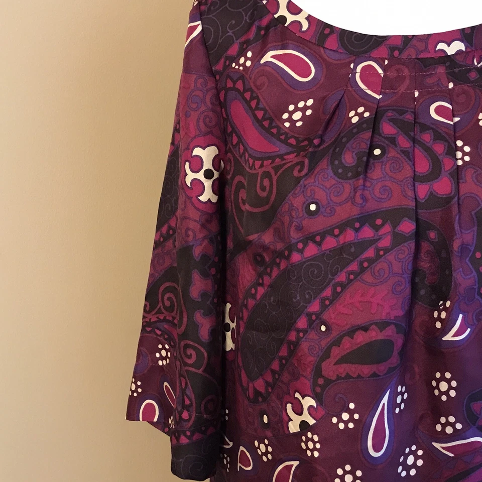 NWT $98 BANANA REPUBLIC Purple pink floral paisley silk Shift dress size 8 - Image 3 of 4