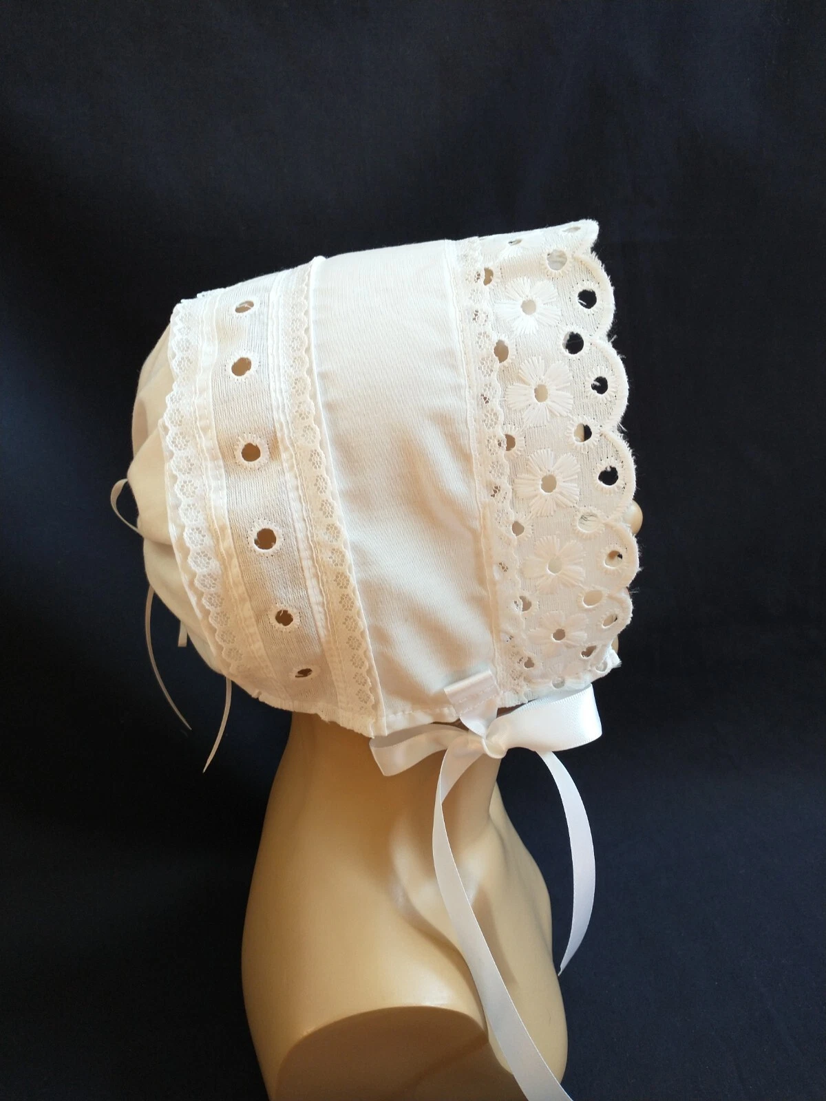 Girl White Eyelet Cotton Lace Christening/Baptism Bonnet /Sun Hat Size 0-24 M.
Opens in a new window