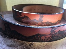 Brown Leather Belt Deer Scene