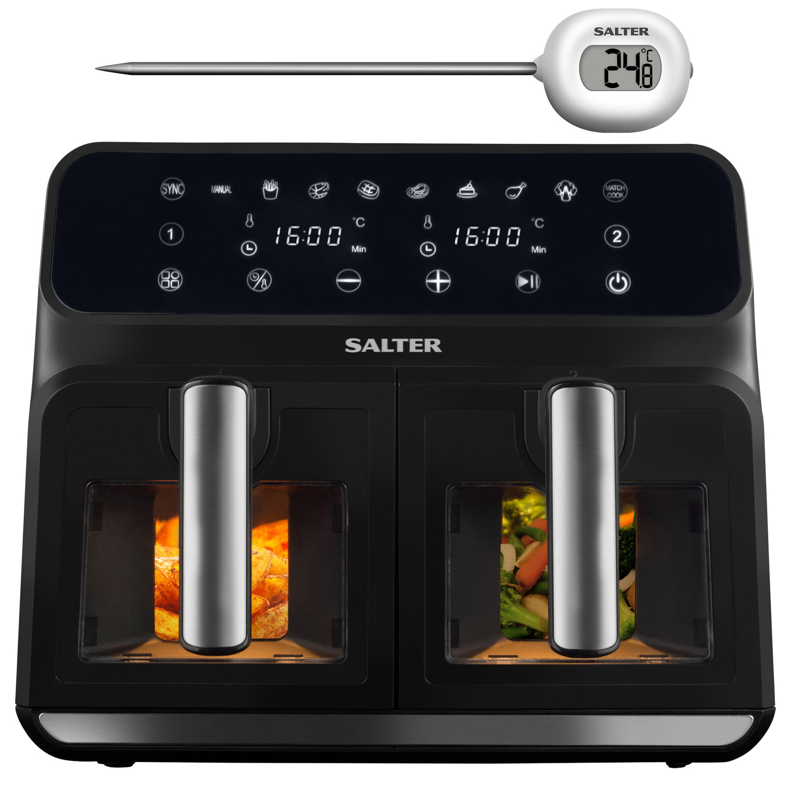 Salter Dual Air Fryer Pro With Thermometer Instant Meat CookTemperature Probe