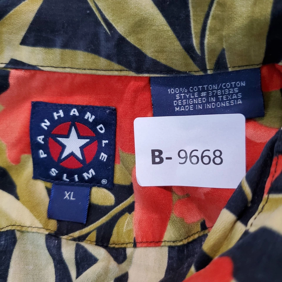 Camisa Panhandle Slim Hombres Abotonada XL Verde Floral Estampado de Hojas Cuello Hawaiano Foto 2 de 4