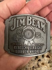 VINTAGE JIM BEAM KENTUCKY STRAIGHT BOURBON WHISKEY PEWTER BELT BUCKLE SOLID VTG