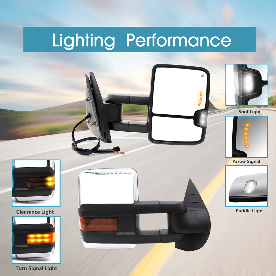 Espejos retrovisores de remolque para GMC Sierra 1500 2500 3500 2010-2012 potencia señal térmica cromados Foto 3 de 4