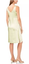 Vince Camuto Textured Satin V-Neck Sleeveless Side Slit Knee Length Slip Dress
