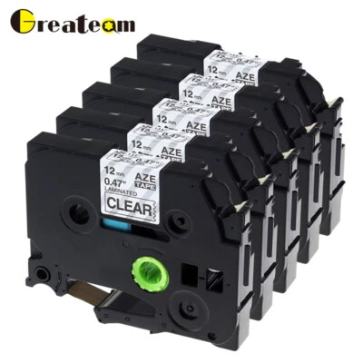 GREATEAM 5PK TZ-131 TZe-131 Black on Clear Label Tape For Brother P-touch 12mm Ribbons
