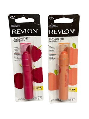Lot of 2 Revlon Kiss Balm 030 Sweet Cherry and 015 Juicy Peach Brand New