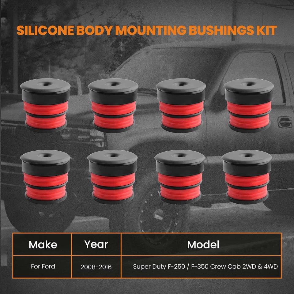 Silicone Body Mount Bushings Kit Fit Ford Super Duty F-250/F-350 Crew Cab 08-16 - Image 2 of 4