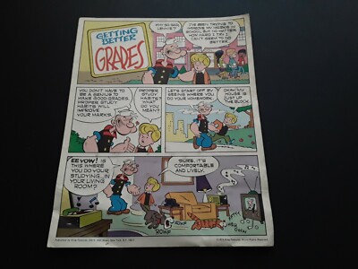 Popeye ''Getting Better Grades'' 1974 King Features 4-Page Comics School Learning