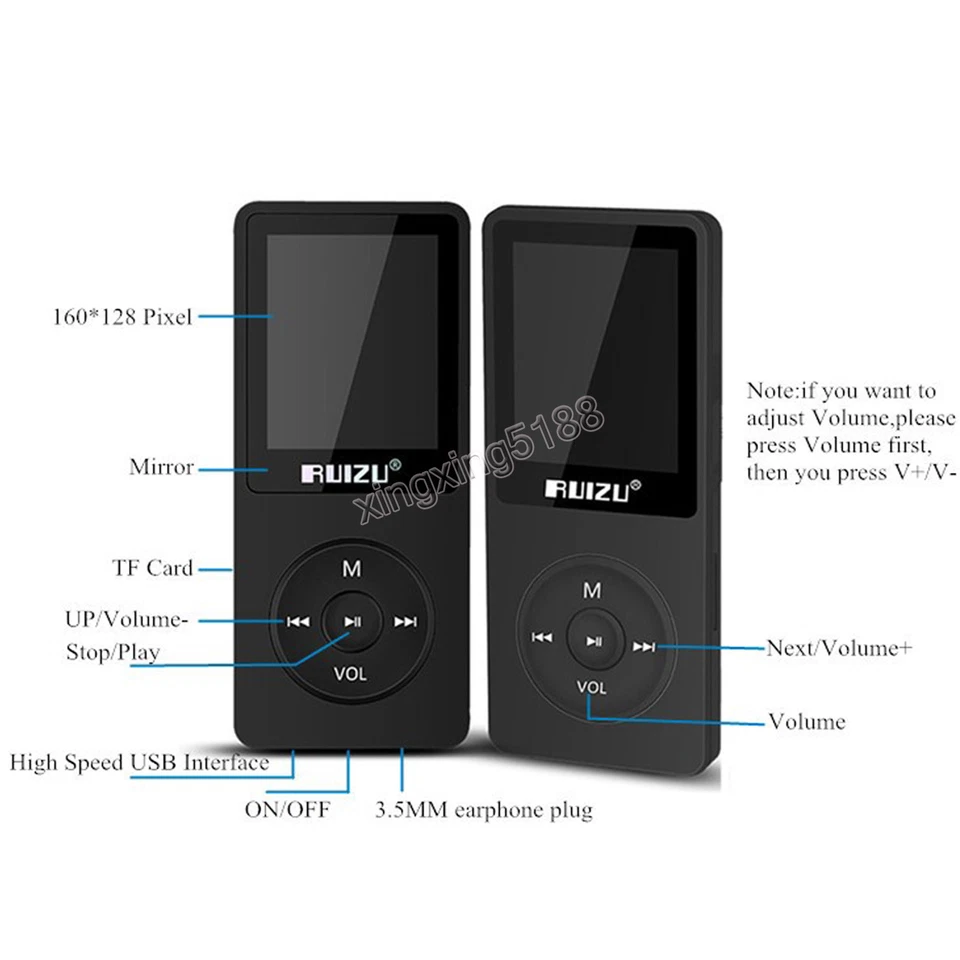 16GB 8G 4G RUIZU X02 Sport Mini Lossless HIFI MP3 Music Player Recorder FM Radio - Image 3 of 4