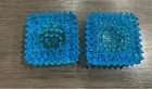 Pair of Vintage Fenton Glass Style 3" Turquoise Hobnail Square Votive Holder (2)