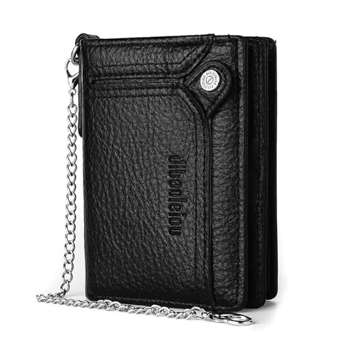 Men's Black Faux Leather Bifold Wallet with Chain & Zipper Coin Pocket-image