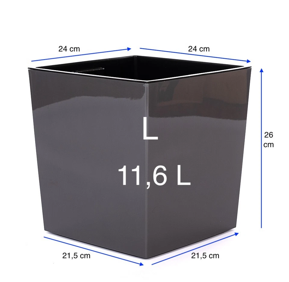 Blumenkübel Blumentopf mit Bewässerungssystem Hochglanz Einsatz L in Anthrazit - Bild 2 von 4