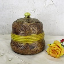 Antique Tobacco Jar Humidor  Ceramic Pottery Majolica Brown Yellow 