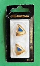 2 Dill-Buttons of America #1458 24K Gold Plated 3/4" (20mm) Triangle Blue Insets