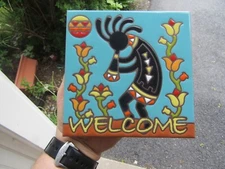 Hand -N- Hand Designs Earthtones Hand Glazed Decorative Tile Kokopelli Welcome