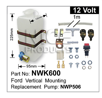 Universal WASHER BOTTLE 12V vertical 1.45L KIT INC BOTTLE PUMP WASHER JETS - Picture 1 of 2