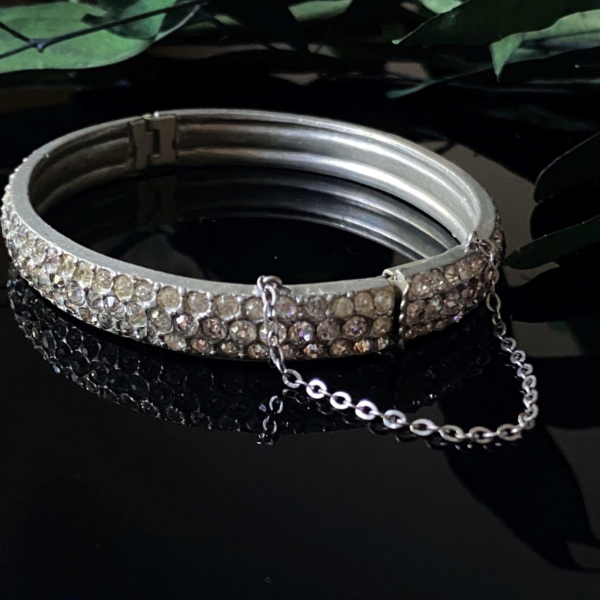 Vintage Pot Metal Rhinestone Bangle View 3