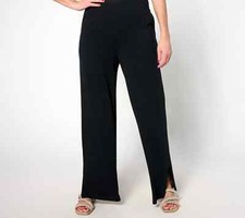 Denim  Co. Beach Jersey Tall Wide Leg Pant with Slits Black Size L Tall A637298