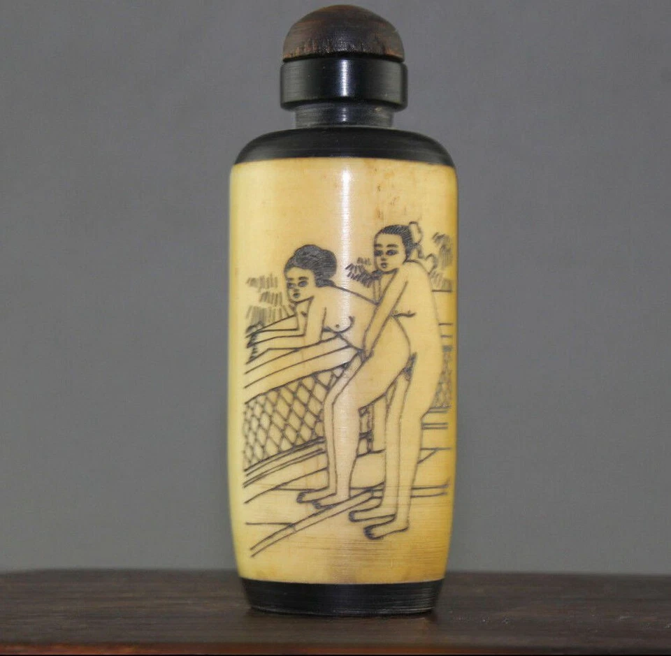 Botella de tabaco china rara tallada a mano hombre mujer/ganado Foto 2 de 4