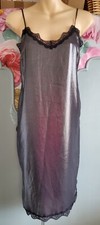 Sexy RIVER ISLAND Grey Metallic Lace & Satin Midi Slip Dress - UK 8 NWOT 