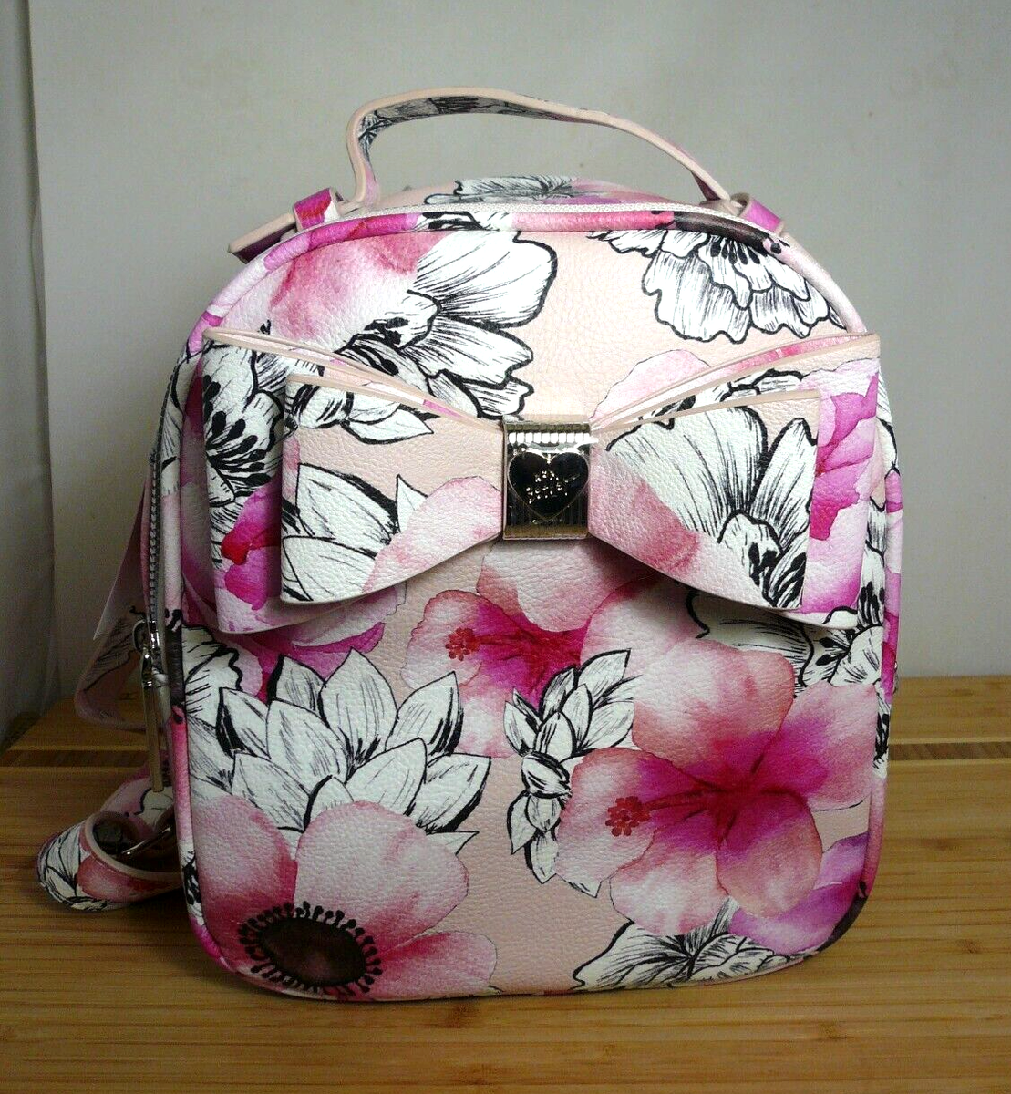 Betsey Johnson Mini Backpack Purse #BM21290 Blush with Printed