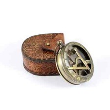 Antique Brass Sundial Compass with Leather Case Vintage Nautical Gift