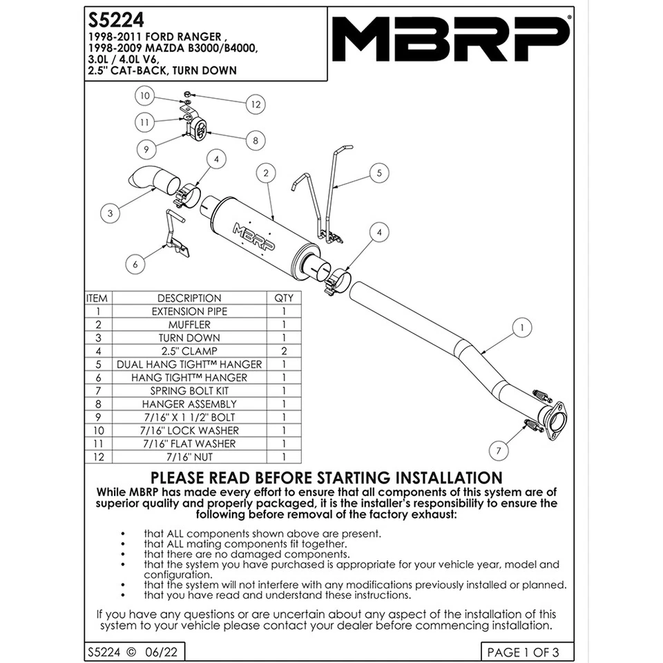 MBRP S5224AL Steel Cat Back Exhaust for 1998-2011 Ford Ranger 2.3L 3.0L 4.0L V6 - Image 3 of 4