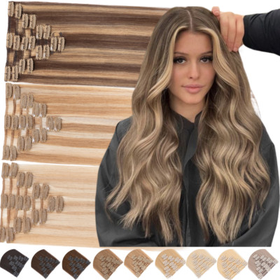 Clip In Echthaar Haar Extensions Human Hair 8 Tressen Haarverlängerung Highlight