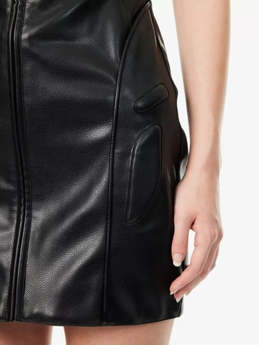 KHY By Kylie Jenner Black Faux Leather Mini Dress MEDIUM UK 10 US 6 EU 38 BNWT - Picture 5 of 23
