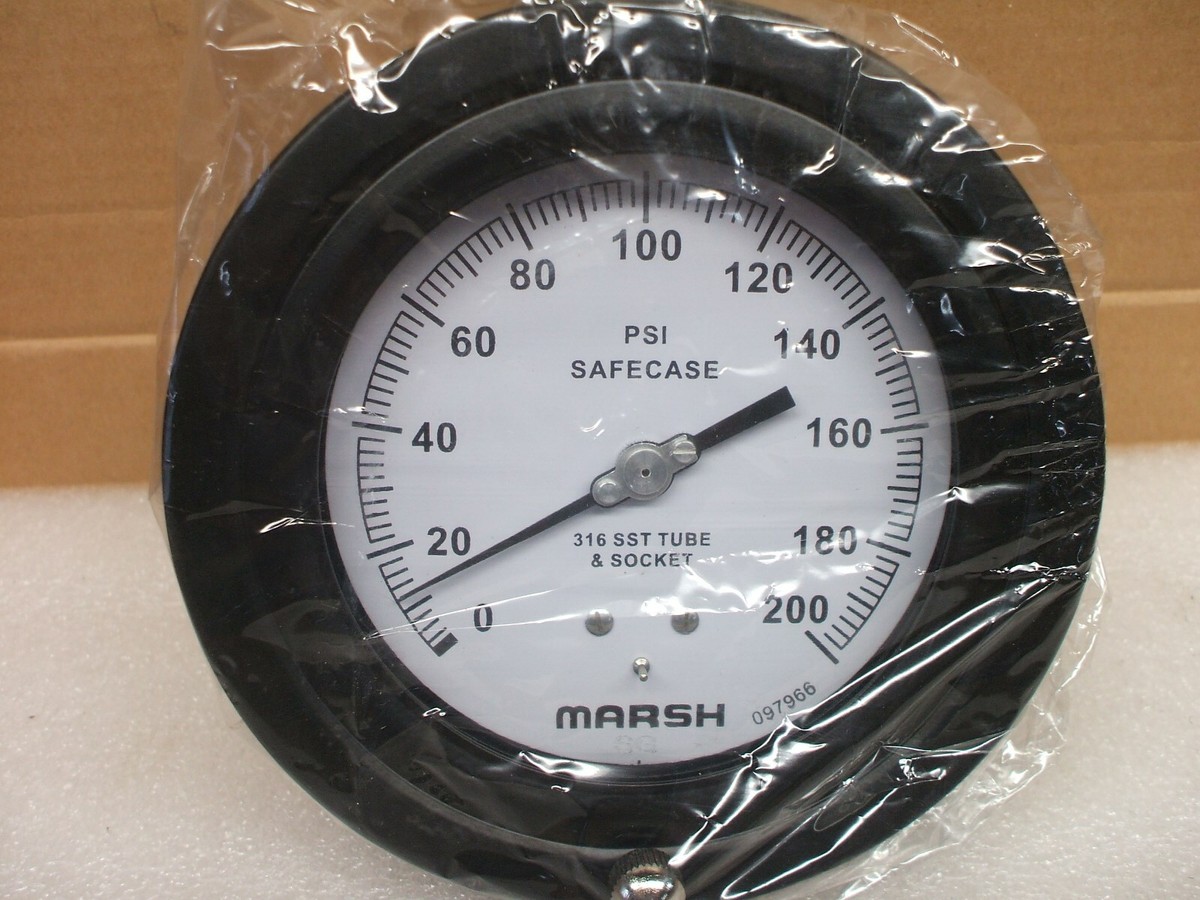 Manometro Industriale Marsh Bellofram P18054 0-200 PSI 1/4 NPT Cassa In Alluminio