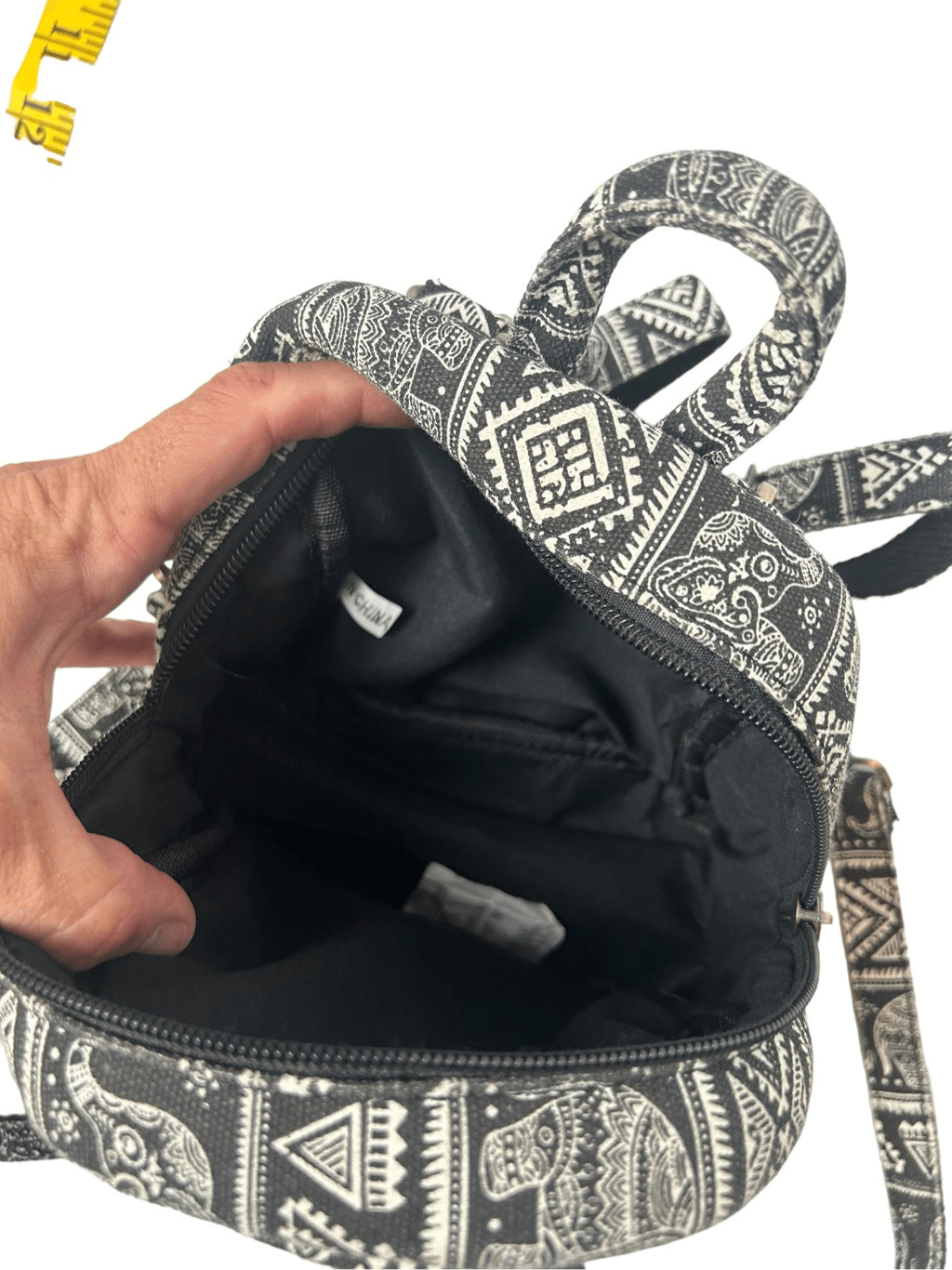 Black Aztec elephant patterned mini backpack hand… - image 10