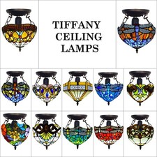 Tiffany Ceiling Light Lamp 10 inch Dome Shade  Multicolor Hand Stained Glass UK