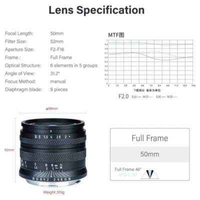 AstrHori 50mm F2.0 Large Aperture Full Frame Lens For Sony E Canon