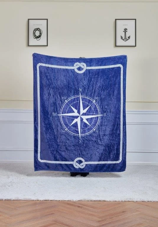 Nautical Compass Star Blue High Quality Mink Faux Fur Throw Blanket Super Soft - Image 2 of 4