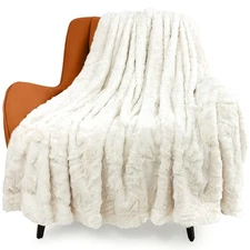 TOONOW Faux Fur Throw Double Side Soft Fluffy Shaggy Fuzzy Blanket 51x67